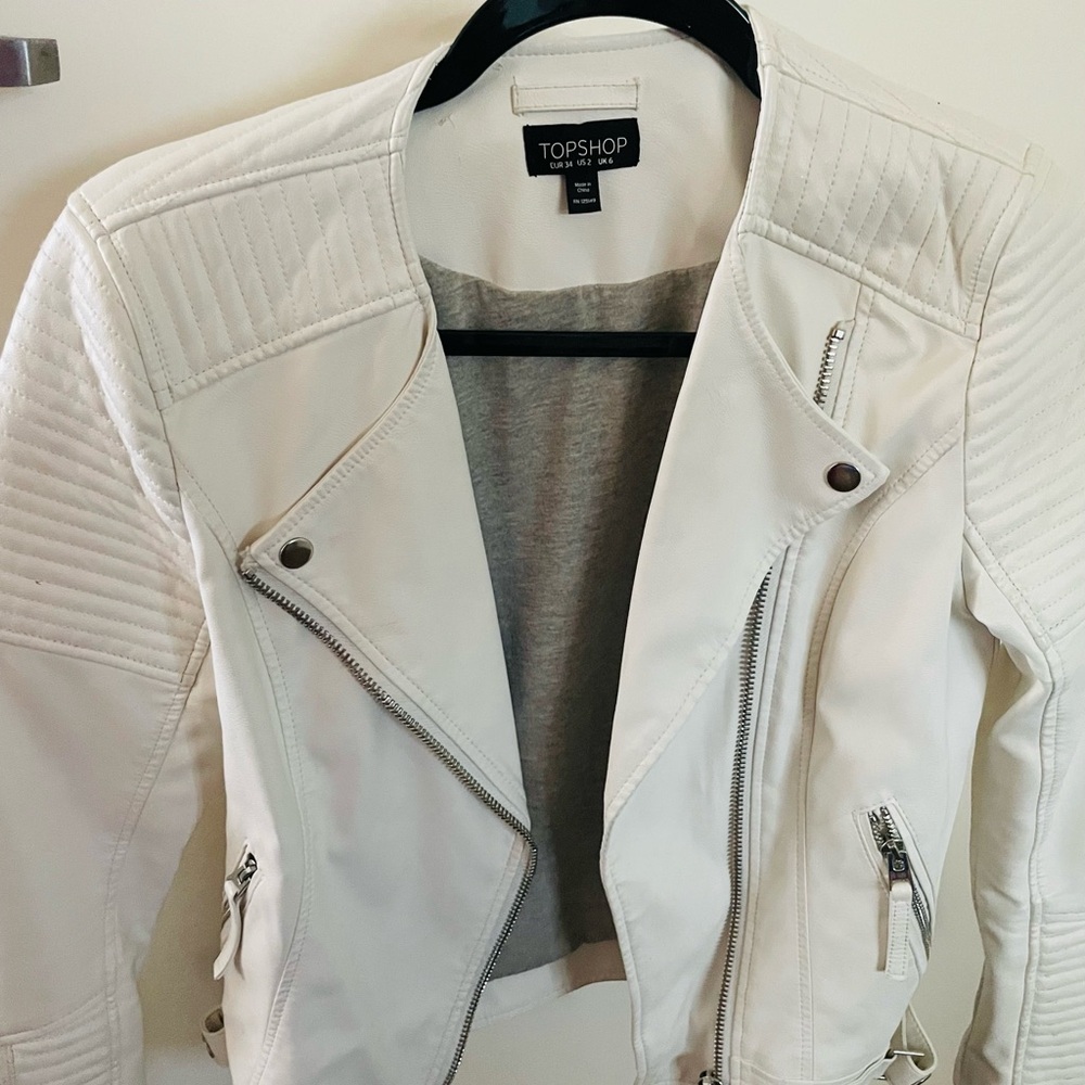 Topshop Ivory Faux Leather Jacket